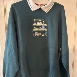 SOLD —- SOLD Women's Teal Sweater with Embroidered Design 90’s
